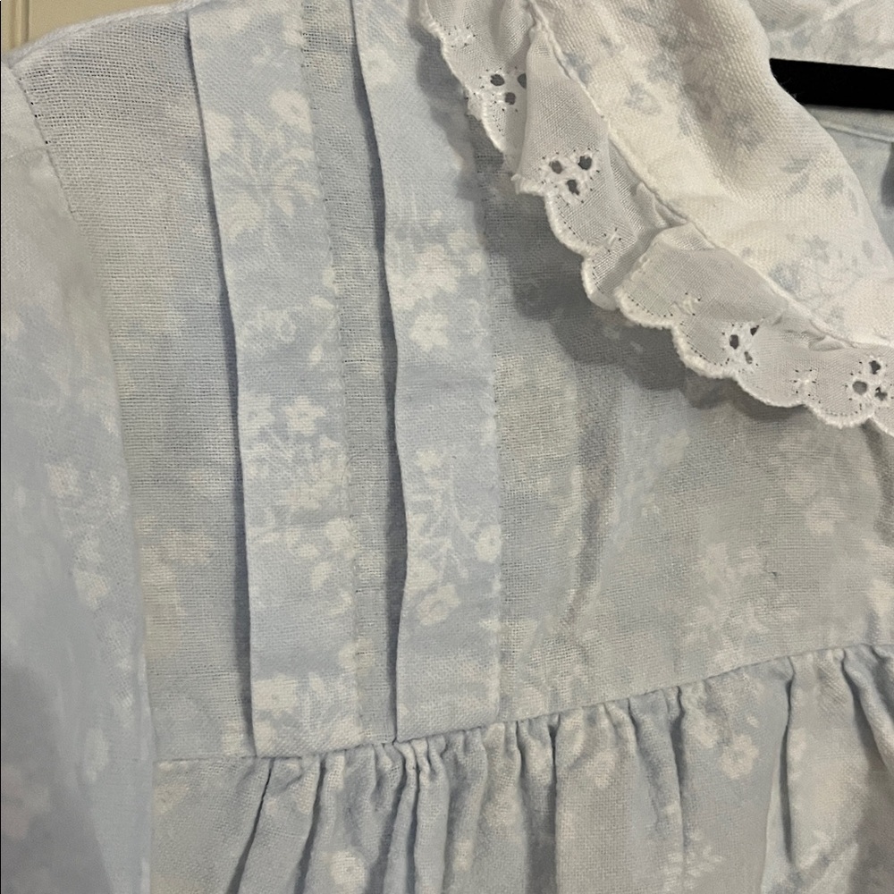 Lanz of Salzburg Cotton Flannel Nightgown Eyelet Trim Blue Floral Vintage M - Picture 7 of 14